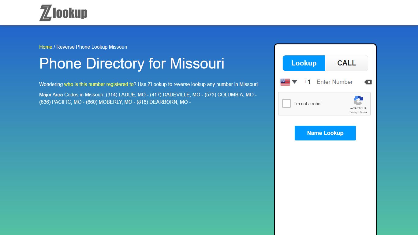 Reverse Phone Lookup Missouri | ZLOOKUP